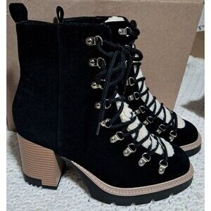 Just Fab Eliana Black Faux Suede Sherpa Booties Womens 10 NEW